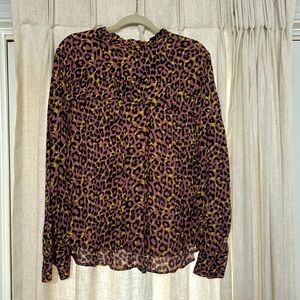 Loft Long Sleeve Animal Print Blouse XL